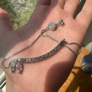 Silver Tone Rhinestone Friendship Slide Bracelet